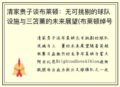 清家贵子谈布莱顿：无可挑剔的球队设施与三笘薰的未来展望(布莱顿绰号)
