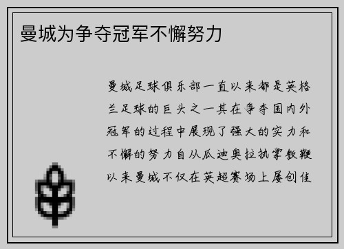 曼城为争夺冠军不懈努力