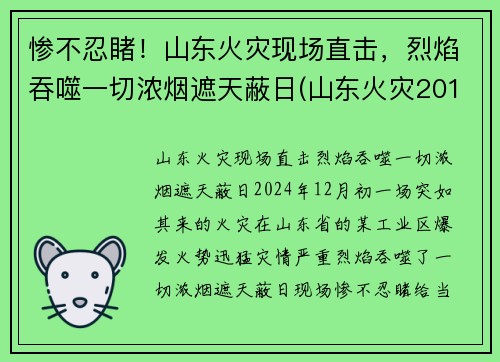 惨不忍睹！山东火灾现场直击，烈焰吞噬一切浓烟遮天蔽日(山东火灾2019)